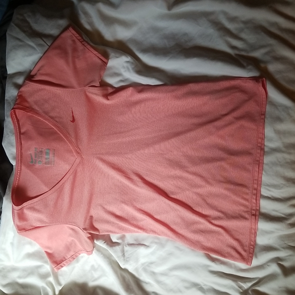Nike Pink Striped Dri-Fit V Neck